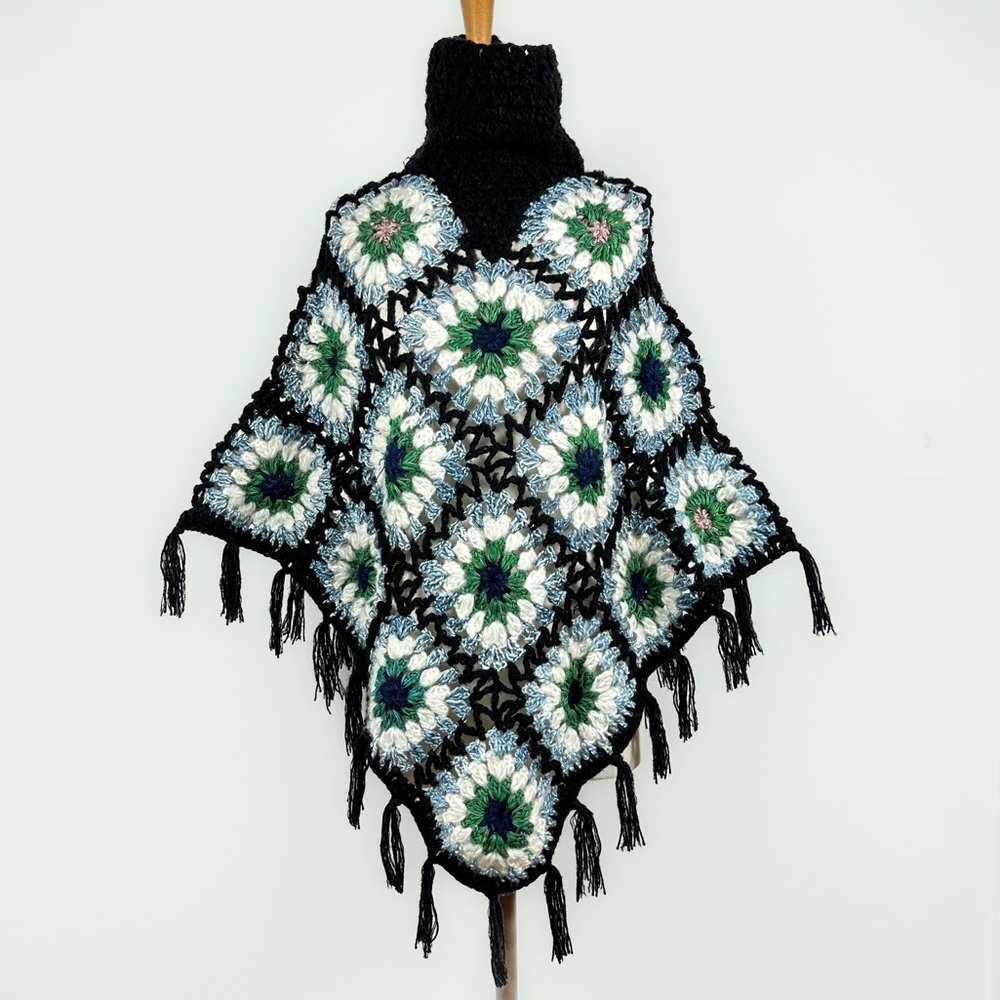 Crochet Patchwork Fringe Poncho New Without Tags